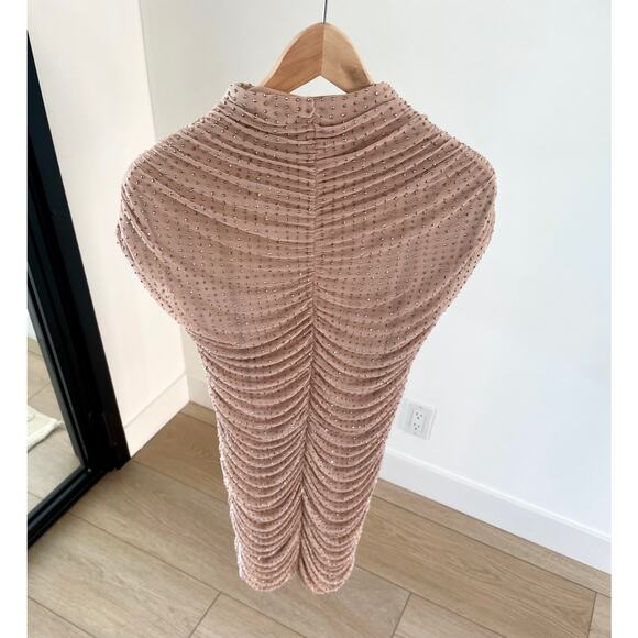 ZARA RHINESTONE RUCHED NUDE BEIGE MINI DRESS 7901/217 - Picture 12 of 14